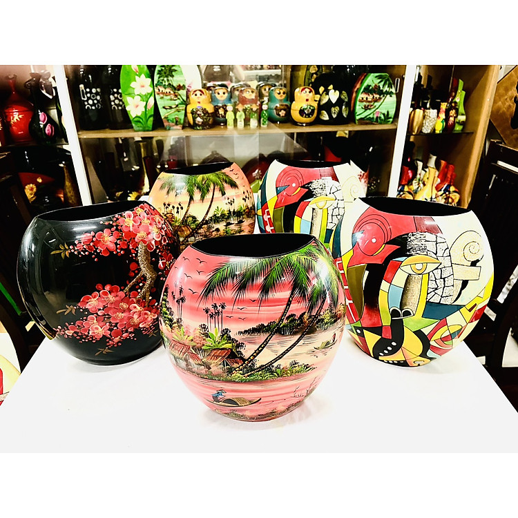 Bình Sơn Mài Dẹp Thanh Bình Lê (30x25x12)