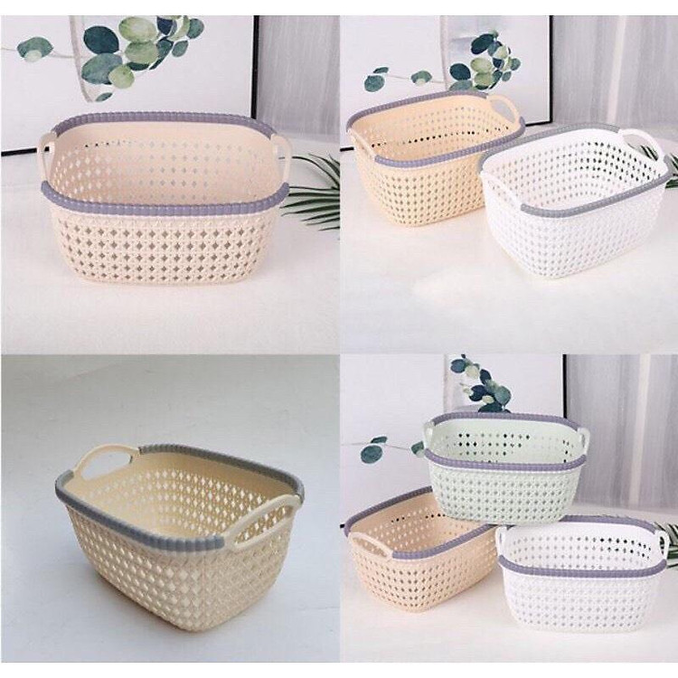 RỔ,GIỎ NHỰA GIẢ ĐAN MÂY CÓ QUAI CẦM ĐỰNG ĐỒ TIỆN LỢI HÀNG VIỆT NHẬT