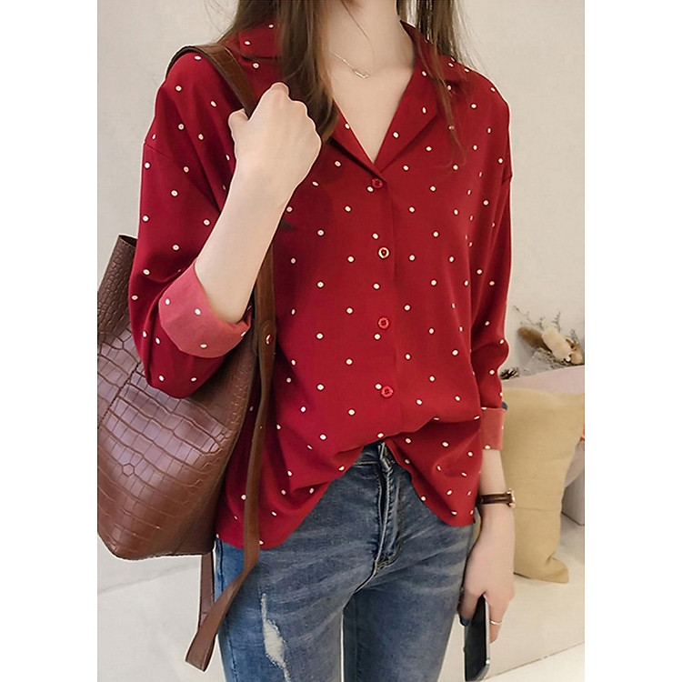 Áo sơ mi nữ dài tay form rộng cổ 2 ve Ohazo! AG29