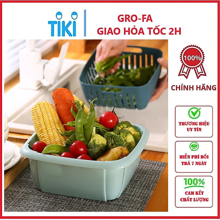 Rổ nhựa kèm chậu 2 trong 1 có nắp đậy GROFA - Giao màu ngẫu nhiên