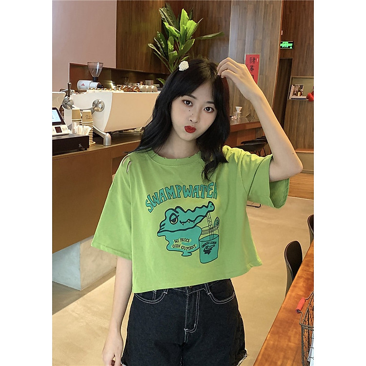 Áo Croptop Nữ Tay Lỡ Cá Sấu