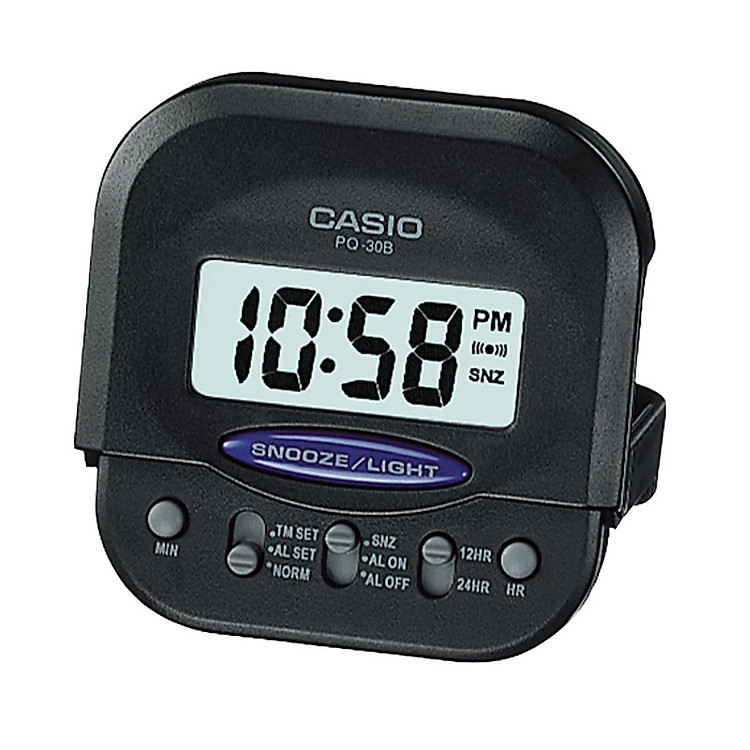 Đồng hồ báo thức du lịch - để bàn điện tử Casio PQ-30B-1DF màu đen 6X6cm