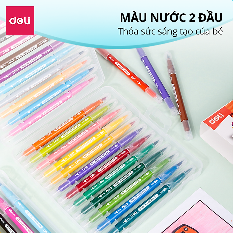 Bút Dạ Nước Hai Đầu Deli (12 màu) - Ảnh 2