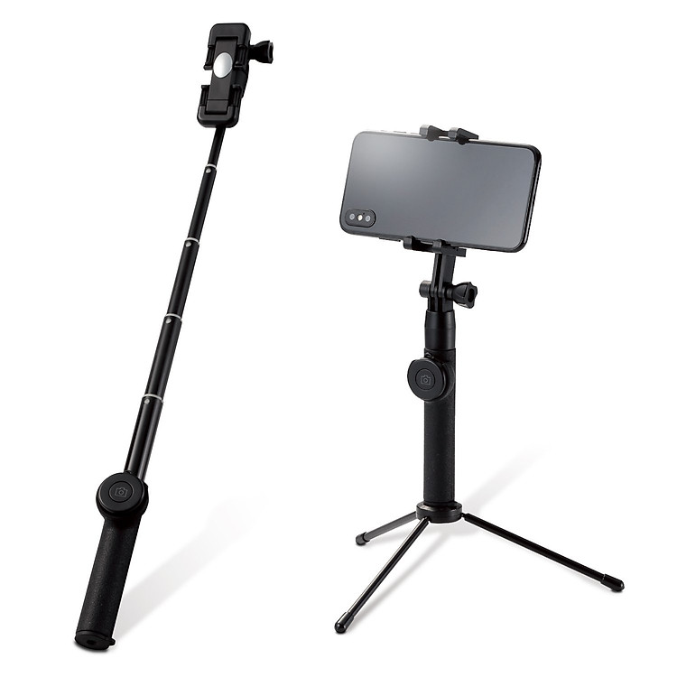 Gậy Selfie Chụp Hình Tự Sướng Tích Hợp Tripod Hỗ Trợ Bluetooth Elecom P-SSBTBK - Hàng Chính Hãng