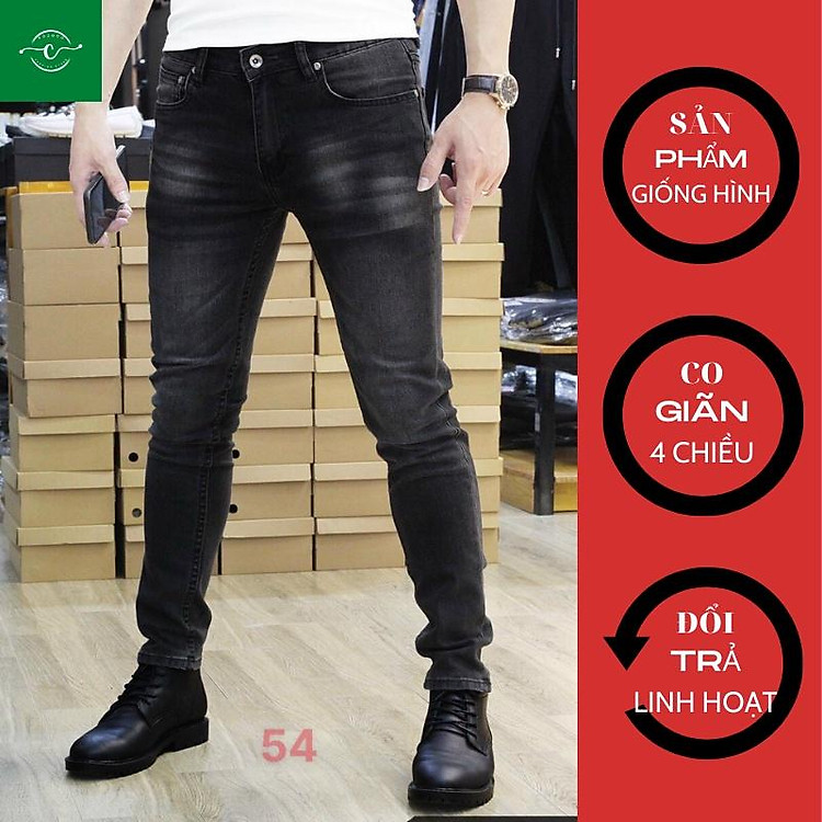 Quần Jean Nam, Màu Đen Trơn Cao Cấp, Không Phai Mầu Quần Bò VOZODO 54