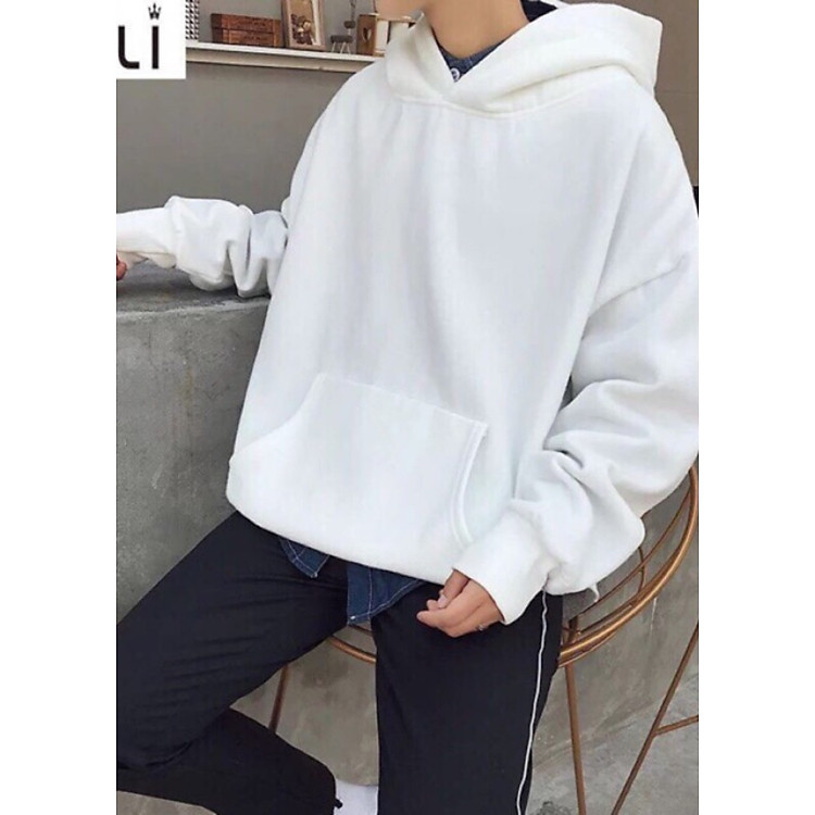 Áo Hoodie Nỉ Cotton Trắng Trơn Đủ Size S M L XL Cao Cấp