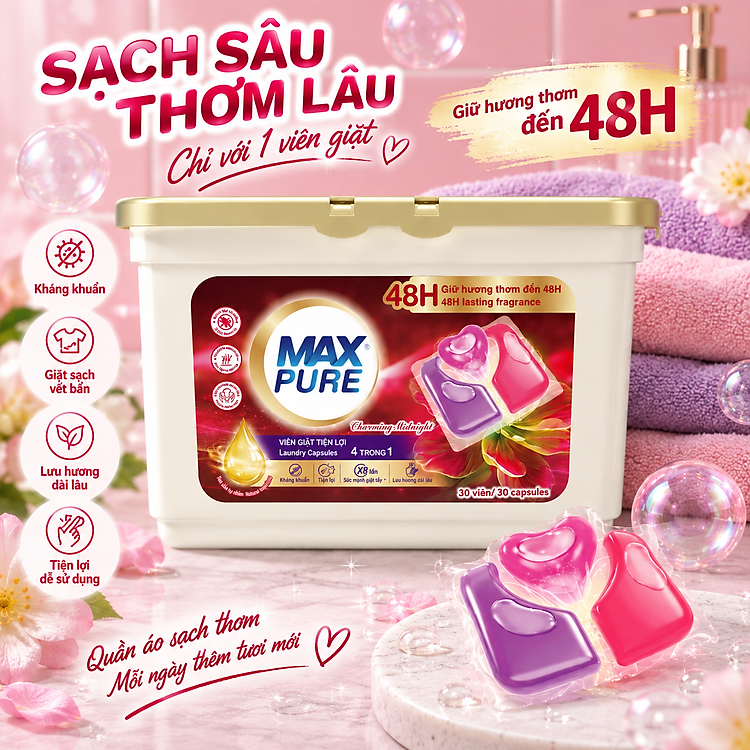 Hộp 30 Viên Giặt Tiện Lợi MaxPure 4in1