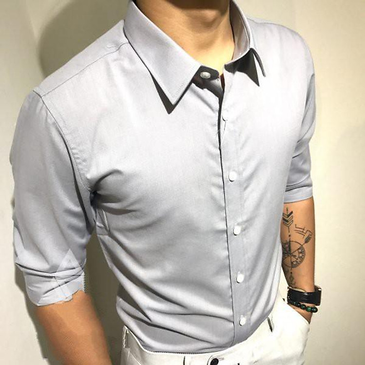 Áo sơ mi nam Màu Ghi Xám dáng ôm, Sơ mi nam không nhăn