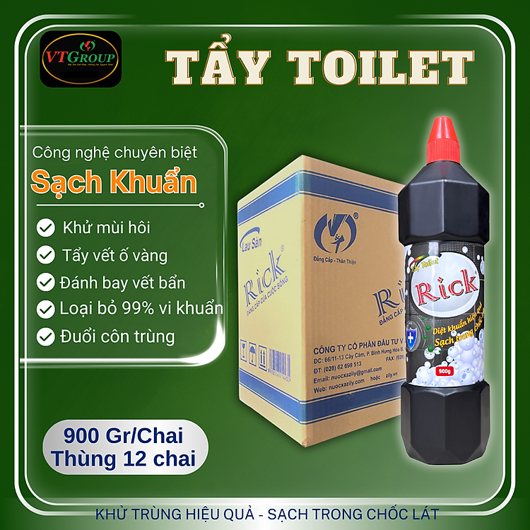 Nước Tẩy Toilet Rick Chai 900g (12 Chai / Thùng) - Tặng 1 Chai Lau Sàn Rick 1Kg