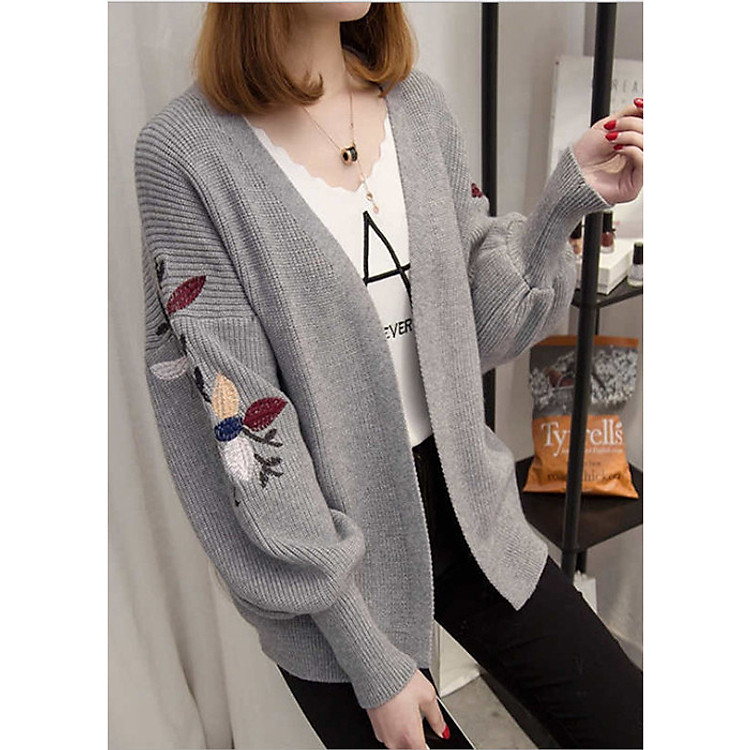 Áo khoác cardigan len nữ dày tay thêu hoa ArcticHunter, thời trang trẻ, thương hiệu chính hãng