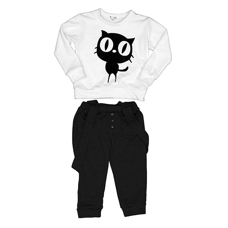 Set Áo Tay Dài Quần Yếm Cirino B_BDD_DEN Hình Mèo – Đen