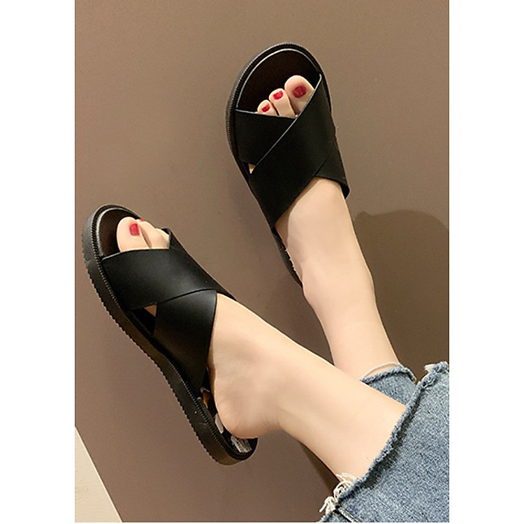 Dép nữ nhựa dẻo quai chéo LAHstore, thích hợp đi biển, đi mưa, thời trang trẻ, phong cách Hàn Quốc
