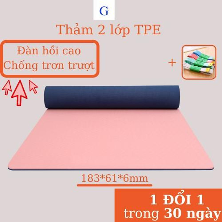 Thảm tập gym yoga chống trơn trượt TPE cao su 2 lớp 6mm tấm miếng đệm nót tập thể dục tại nhà
