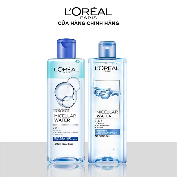Bộ 2 nước tẩy trang đa năng 3-in-1 L'Oreal Paris Micellar Water 400ml x 2