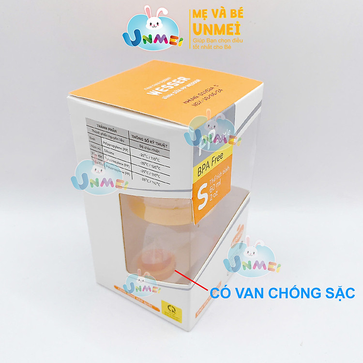 Bình sữa PP Wesser 60ml UnMei Đảm bảo Ưu đãi - Hình ảnh 4