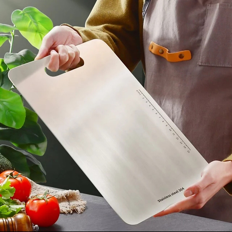 Thớt inox có vạch kẻ chia size 29*20, thớt inox 304, thớt kháng khuẩn, thớt cường lực, thớt chống nấm mốc, thớt inox Anshin hàng Việt Nam