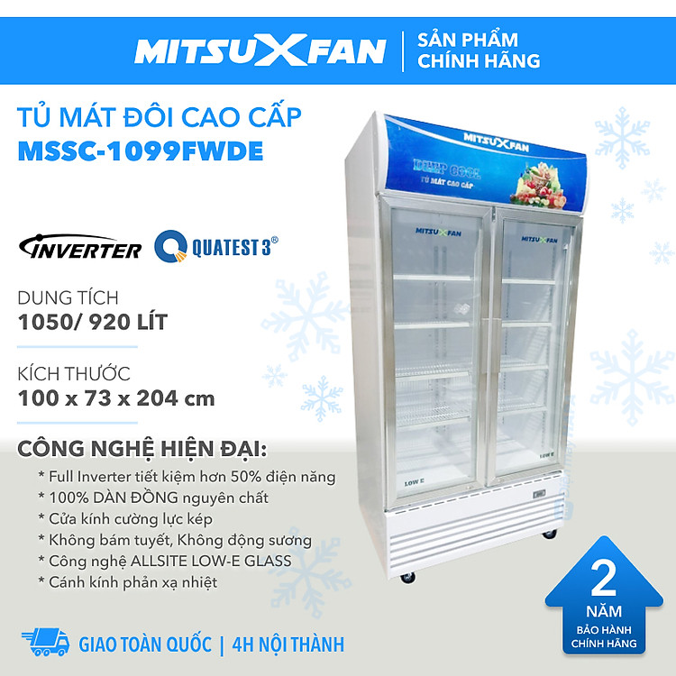 Tủ Mát 2 Cửa Cao Cấp MITSUXFAN MSSC-1099FWDE 1050 Lít, Inverter Siêu Tiết Kiệm Điện, Kính Cường Lực Kép, ROLLFIN 100% Đồng, Tủ Mát Đôi Công Nghệ LOW-E Không Bám Tuyết, Không Đọng Sương, MSSC1099FWDE - Giao Miễn Phí TP.HCM & Lân Cận, Hàng Chính Hãng