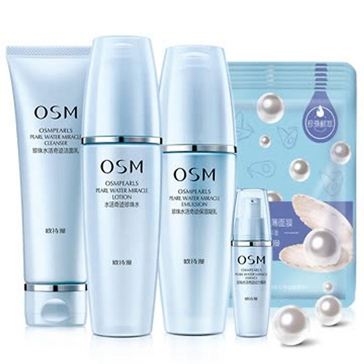 Bộ Mỹ Phẩm Chăm Sóc Da OSM Pearl Water Live Miracle Kiểm Soát Nhờn Và Độ Ẩm ( 1 Sữa Rữa Mặt 120ml + 1 Nước Cân Bằng 150ml + Kem Dưỡng 30ml + Dưỡng Ẩm 120ml + Mặt Nạ)