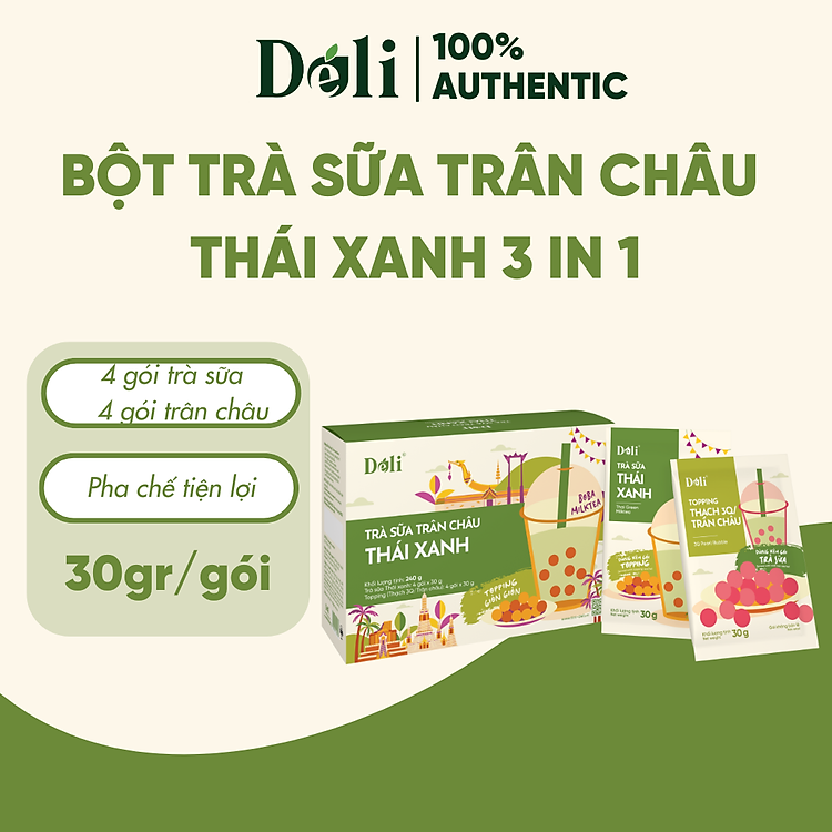 Bột pha chế trà sữa Trán Châu 3in Thái xanh - pha chế tiện lợi, nhanh chóng