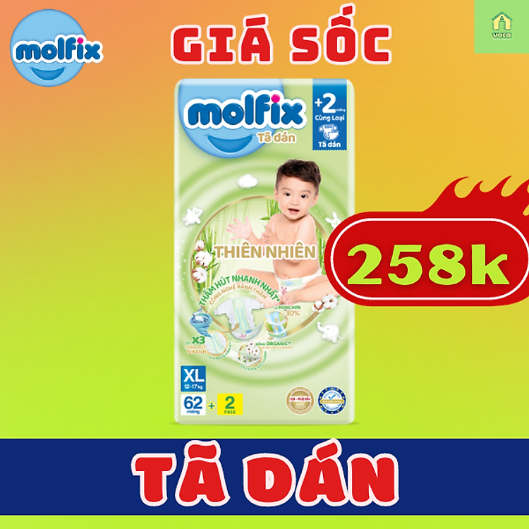 Tìm mua tại Avakids:Tã dán Molfix XL62 cho bé 12-17kg, tràn ngập Khuyến mãi, Ưu đãi