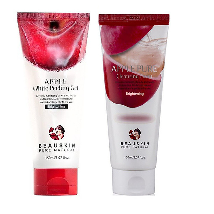 Combo Sữa rửa mặt trắng da sạch nhờn Beauskin Apple Pure Cleansing Foam - Tẩy da chết Beauskin Apple White Peeling Gel