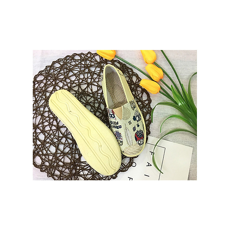 Giày lười slip on nữ bọc cói vintage thời trang Xám