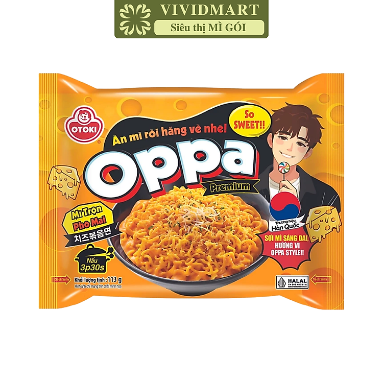 OTOKI - Mì trộn Oppa Premium hương vị phô mai, Oppa mì trộn phô mai Oppa Premium, Mì Oppa Hàn Quốc (113g/gói)