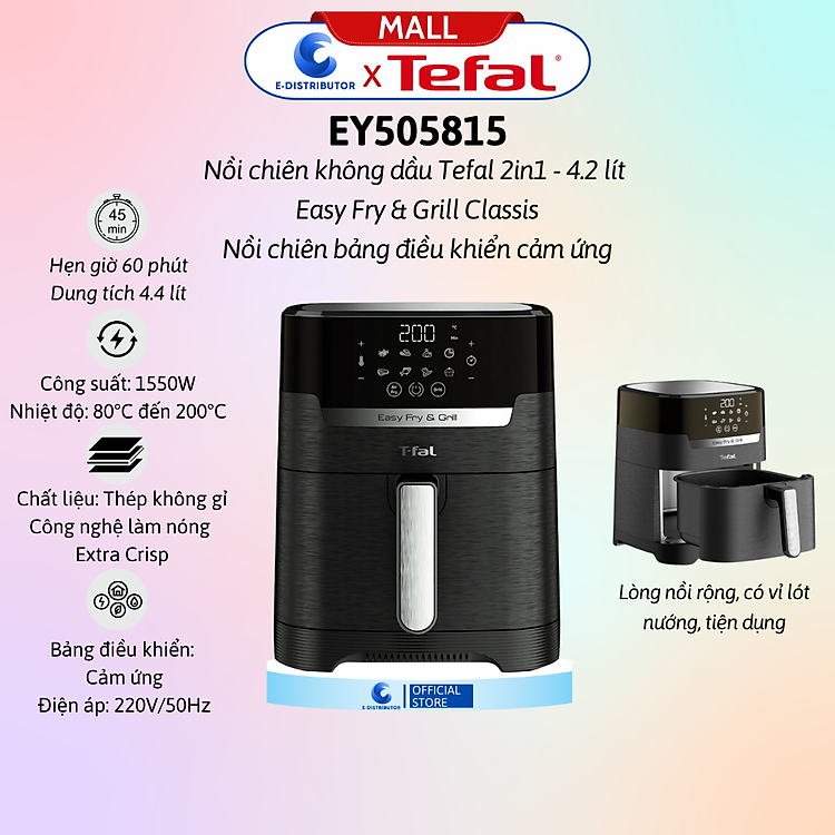 Nồi chiên không dầu Tefal 4.2 lít EY505815 - Hàng Chính Hãng