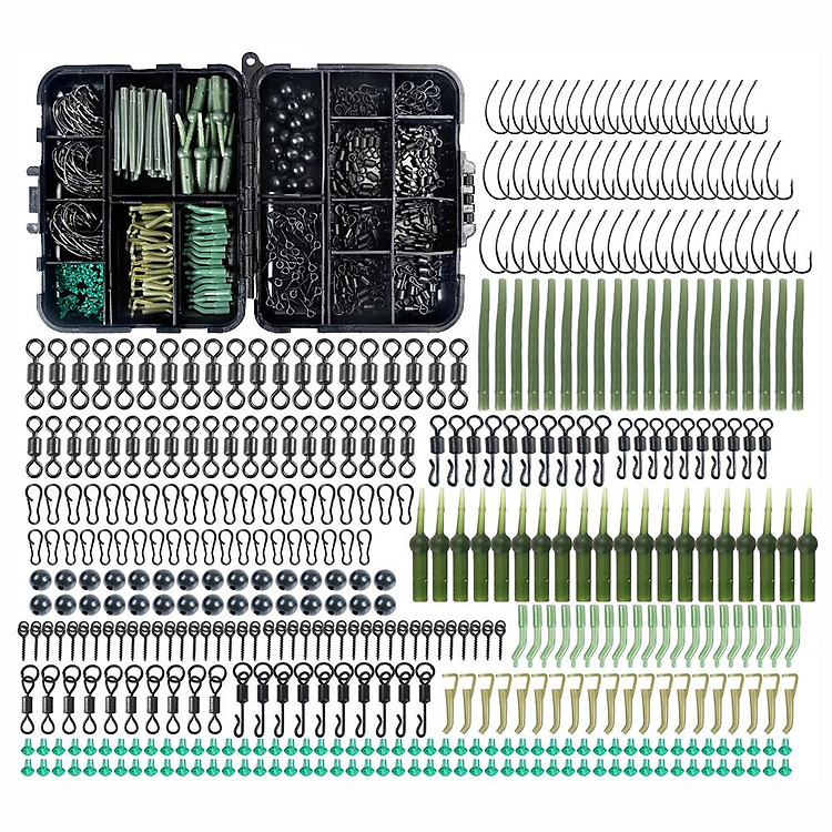 Hộp 420 món dụng cụ và phụ kiện câu cá chép gồm khóa xoay + vòng chặn mồi Boilie + hạt câu