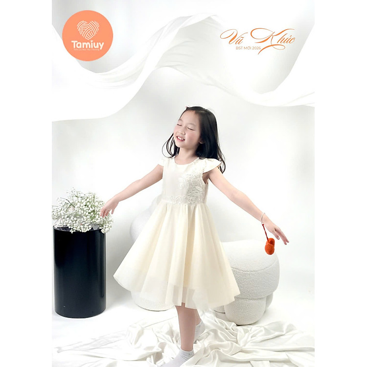 Đầm Bé Gái Tamiuy Tùng Xoè 360 Độ ,Váy Dự Tiệc Trắng Kem Thiết Kế Tiểu Thư