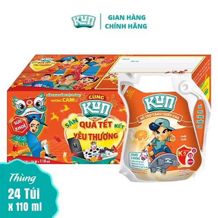 Kun sữa chua uống vị cam thùng 24 túi x 110ml