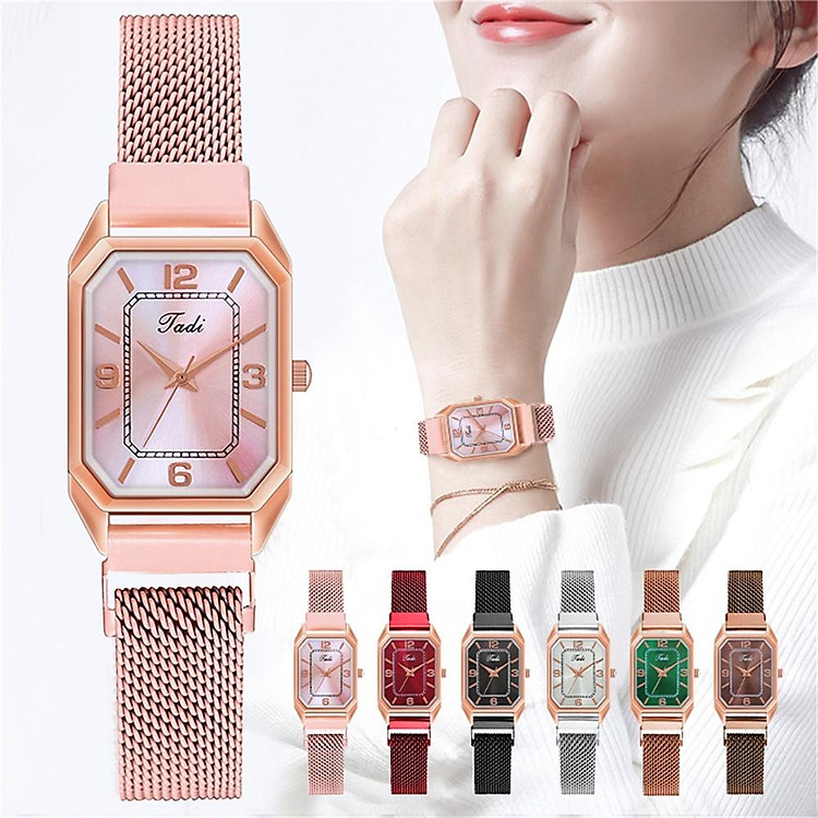 Đồng hồ nữ mặt hình chữ nhật dây nam châm thời trang thanh lịch