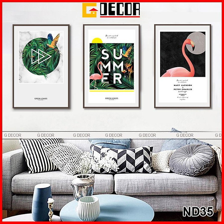 Tranh treo tường CAO CẤP 3 bức phong cách hiện đại Bắc Âu 35, tranh lá trang trí phòng khách, phòng ngủ, phòng ăn, spa
