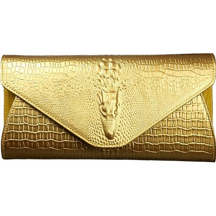 Ví Nữ Cầm Tay Vân Cá Sấu (Màu Vàng Đồng)