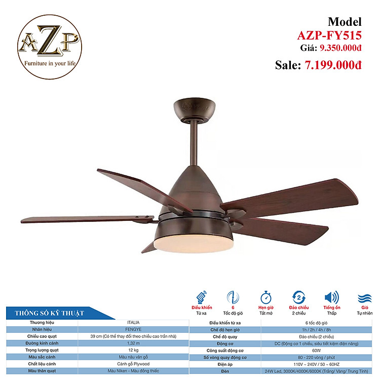 AZP-FY515 – BST QUẠT ĐÈN CAO CẤP / GIẢI PHÁP TRANG TRÍ CHO CÁC CÔNG TRÌNH NHÀ HÀNG, KHÁCH SẠN. CĂN HỘ, DINH THỰ phong cách đương đại, hàng nhập khẩu AZP