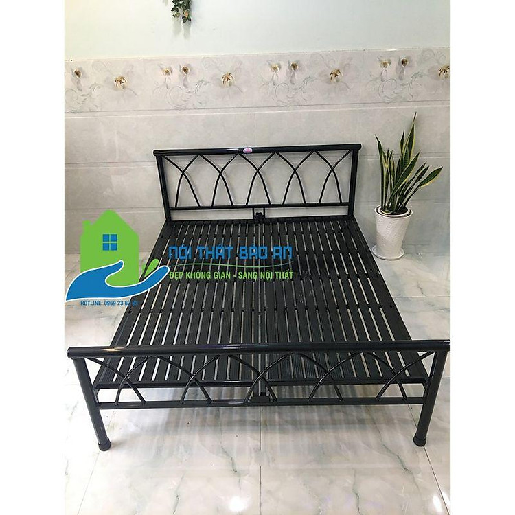 Giường sắt mỹ nghệ nhiều kích thước từ 1m đến 1m8 mẫu 02 - Bảo An