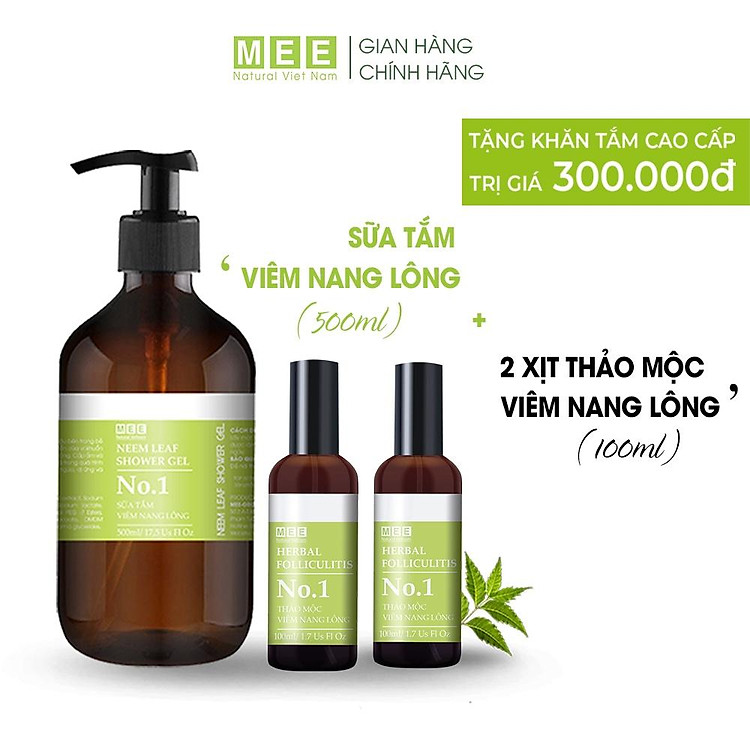 Combo 2 Xịt Thảo Mộc Viêm Nang Lông 100ml + Sữa tắm 500ml - Bộ liệu trình chuyên viêm nang lông Mee Natural
