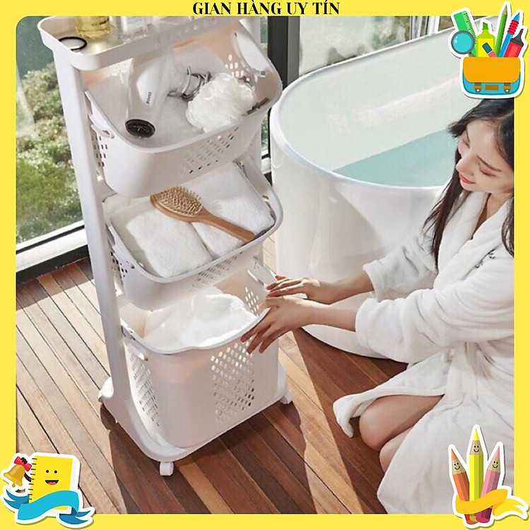 Kệ Đựng Đồ Đa Năng, Nhựa Plastic, 3 Tầng Có Bánh Xe