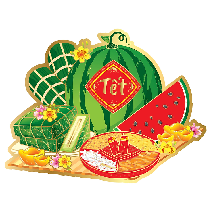 Hình dán bánh chưng tét ép nhũ trang trí tết