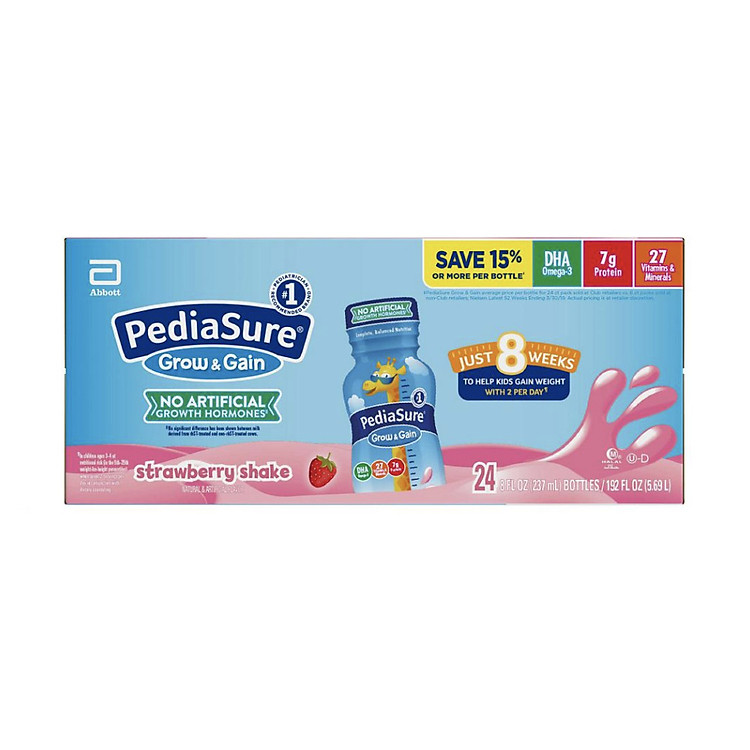 Sữa nước Pediasure Grow & Gain Strawberry Shake (Vị dâu) 237ml x 24 Chai (Thùng) Mẫu mới 2020 - Nhập khẩu Mỹ
