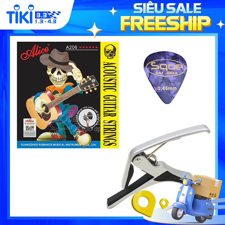 Combo Bộ Dây Đàn Guitar Acoustic Alice A206 + Capo Guitar + Pick - Hàng Chính Hãng