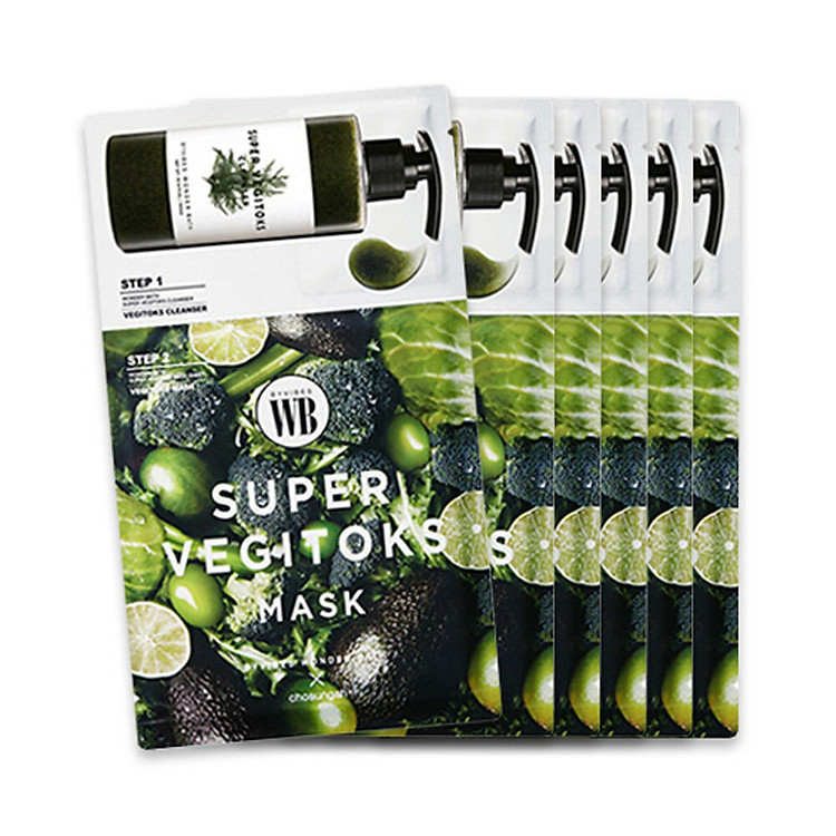 Combo 6 Mặt Nạ 2 Bước Thải Độc, Dưỡng Trắng và Cấp Ẩm Cho Da Wonder Bath Super Vegitoks Mask 28ml
