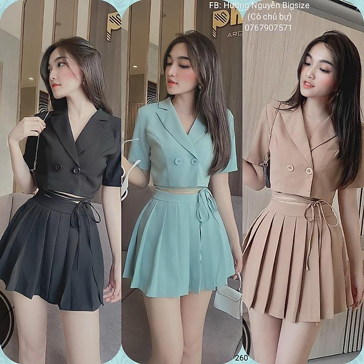 60-95kg Bigsize SET VEST CHÂN VÁY XẾP LY (MS 1215)