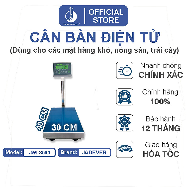 Cân Bàn Điện Tử JWI-3000 - Mặt Bàn Cân 300x400MM
