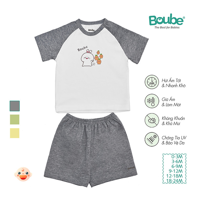 Bộ cộc tay cúc bấm Zaclang phối màu đặc sắc cho bé sơ sinh và trẻ nhỏ Boube, vải Cotton organic thoáng mát - Size 0-24M