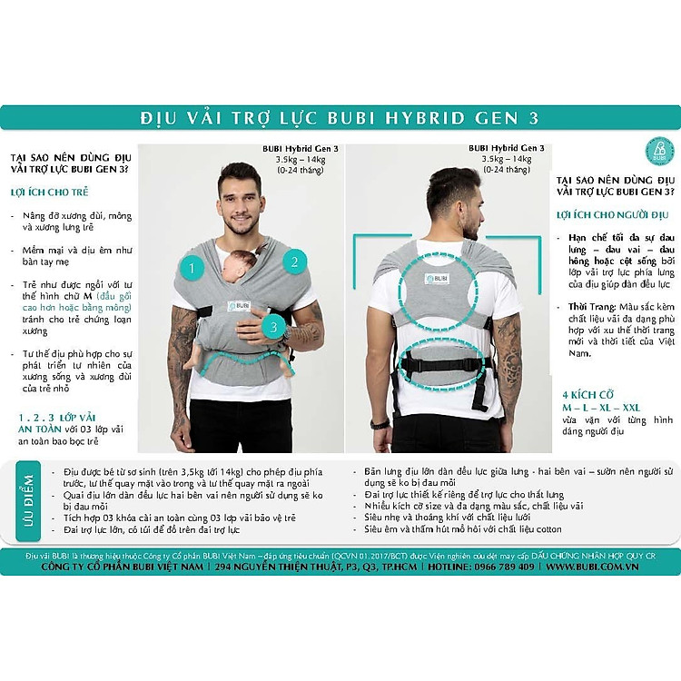 Địu vải BUBI Gen 3 - Vàng Chanh Chính hãng Giá rẻ - Hình ảnh 4