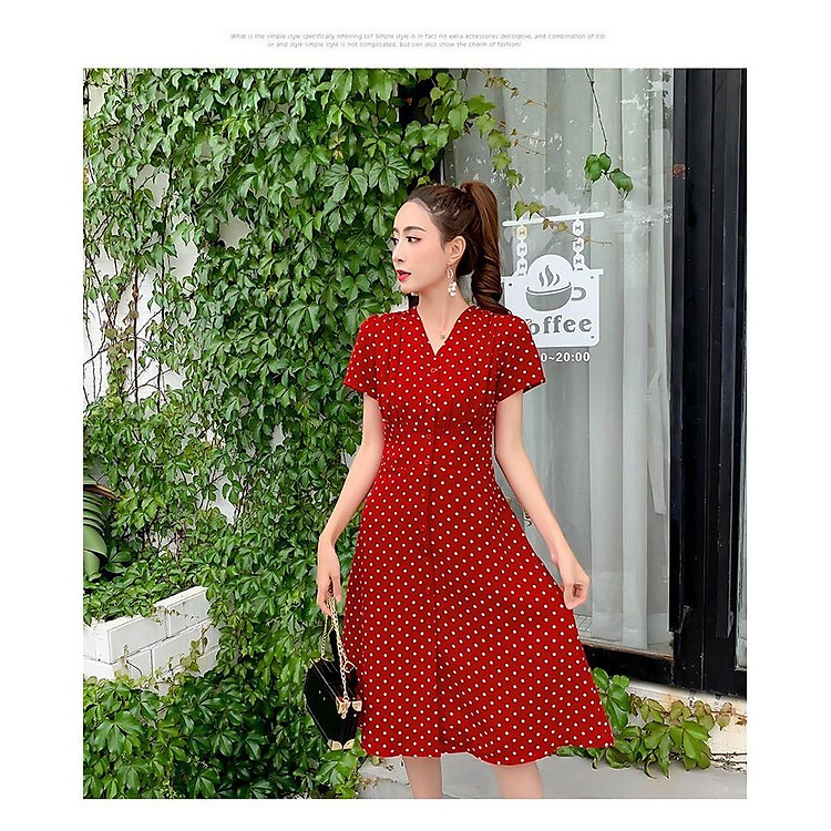 Đầm Đỏ Chấm Bi Trắng