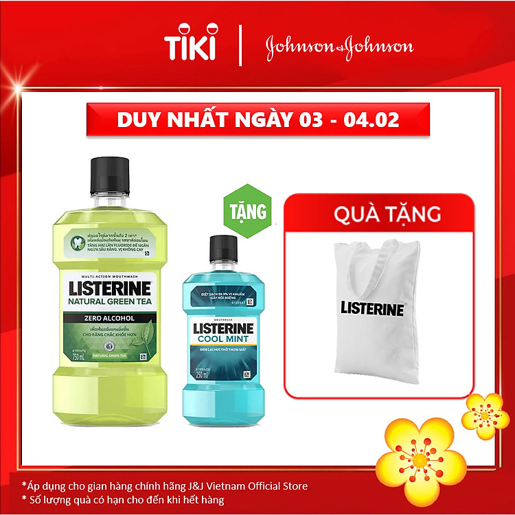 Nước súc miệng Listerine trà xanh 750ml + Tặng 1 coolmint 250ml