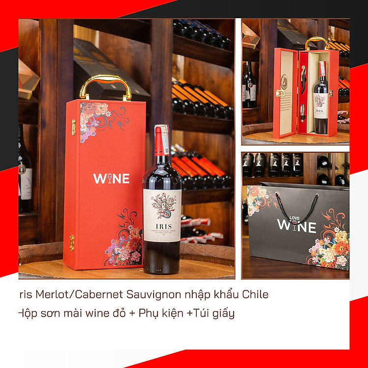 Hộp sơn mài wine đỏ 1 chai Iris Chile