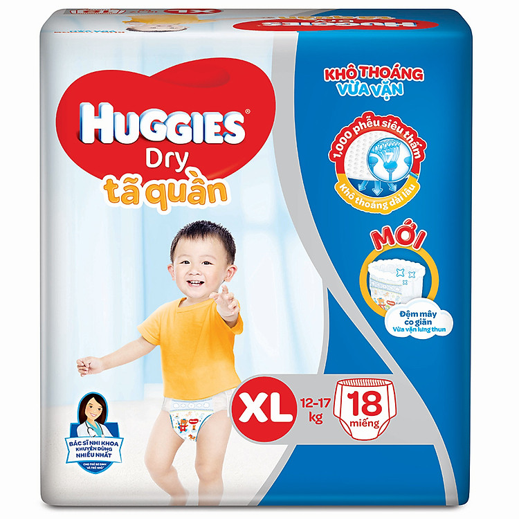 Tã Quần Huggies Dry Gói Trung XL18 (18 Miếng) - Bao bì mới